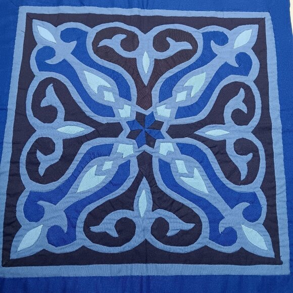 Handmade Egyptian Applique Throw Pillow Cover Blue Mandala Quilted Zip New 17" - Picture 1 of 16